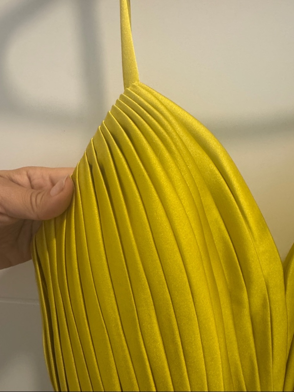 Pleated V-Neck Wide-Leg Jumpsuit in Chartreuse - Picture 9 of 12